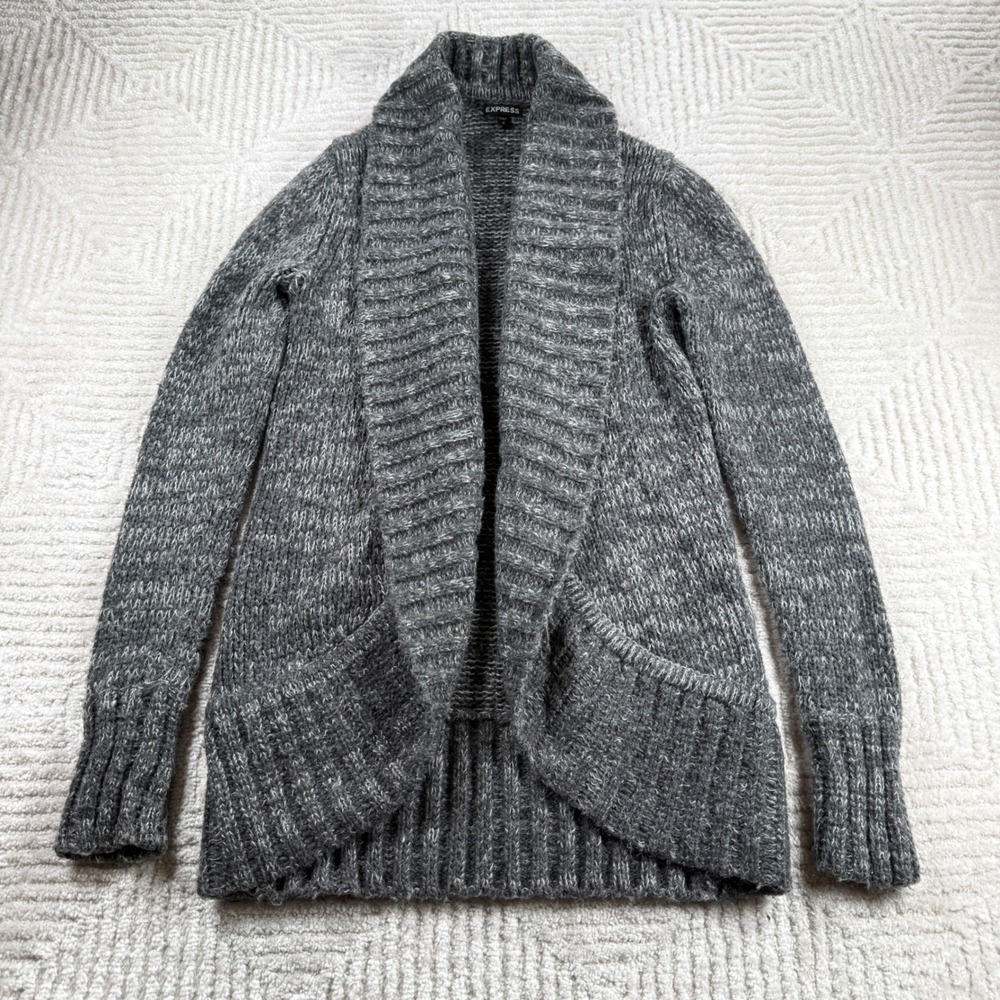 Express Cardigan Womens S Grey Wool Cashmere Shawl Collar Academia Quiet Luxury
